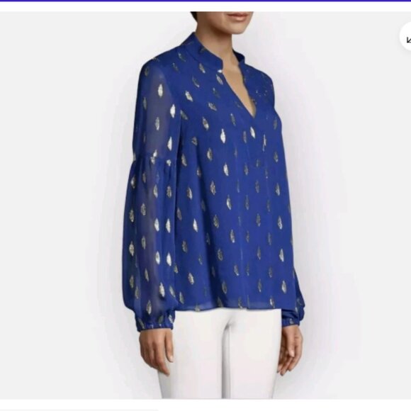 Lilly Pulitzer Shea Silk in Lapis Lazuli Blue Metallic Gold Size M - Picture 2 of 9